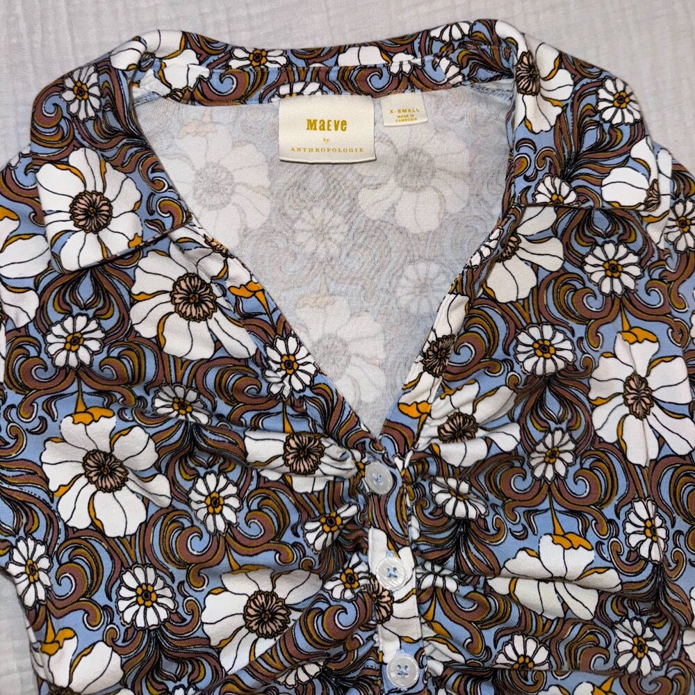 Button Up Stretchy Maeve Collared Top (XS)